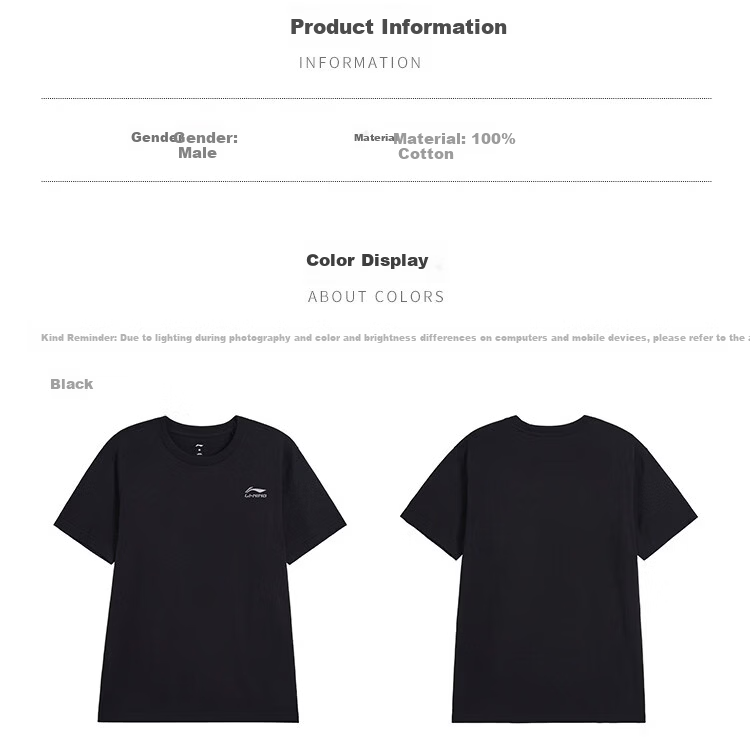 LI-NING Men's Short Sleeve Sports T-Shirt, Breathable Comfortable Cotton, Simple Casual Versatile Athletic Top 12