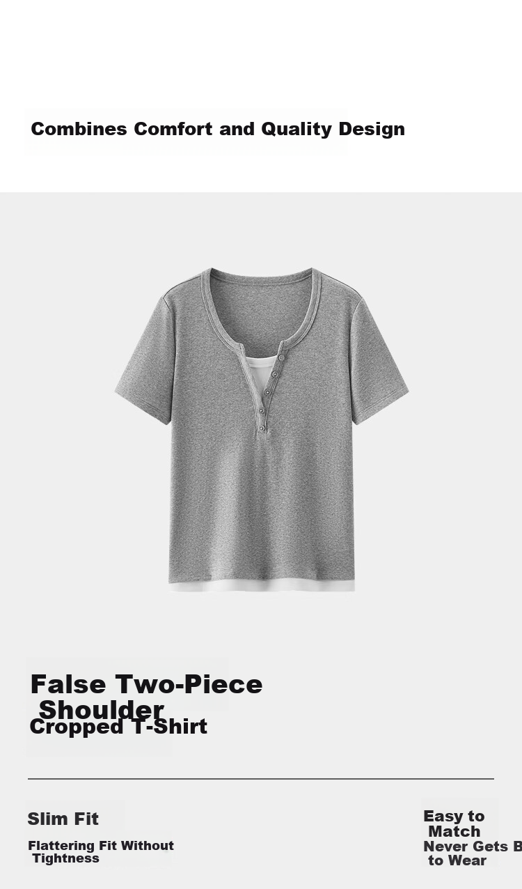 Semir Mall Style | Women's Summer Short Sleeve T-Shirt, Short Colorblock Fake Two-Piece, 2026 Shoulder Top 101326100004 12