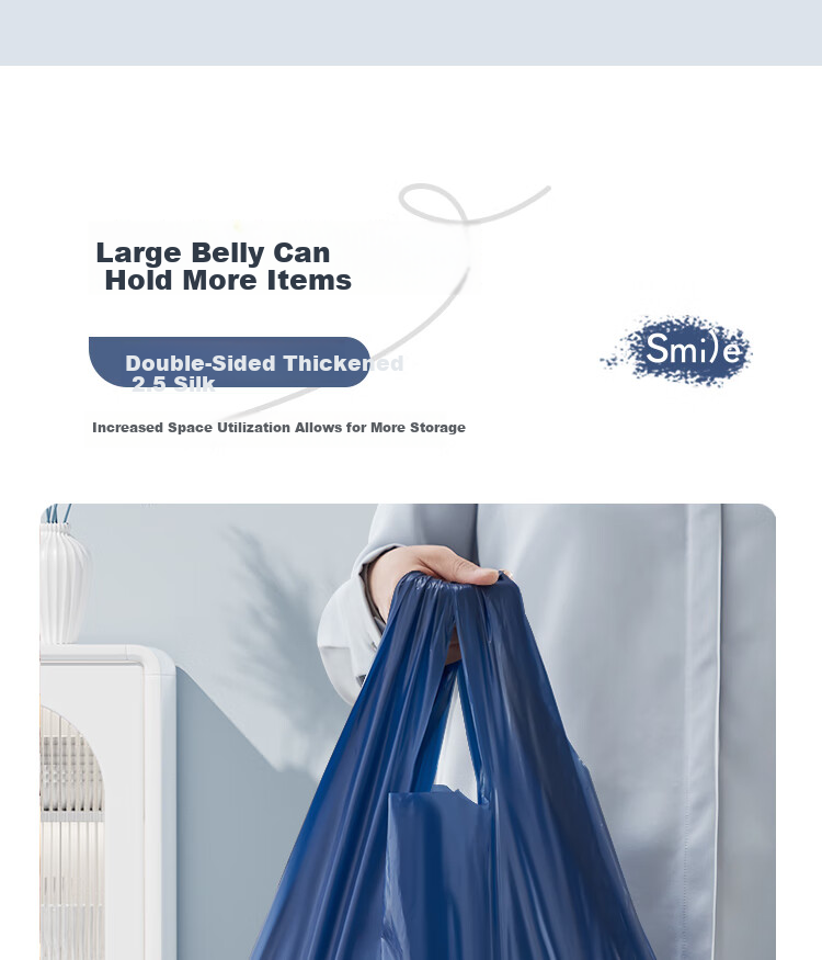 Liangdi Vest Garbage Bags Blue 55x65cm 50pcs Single-Side 1.25 Mil Thickened Plastic Handled Bags 10