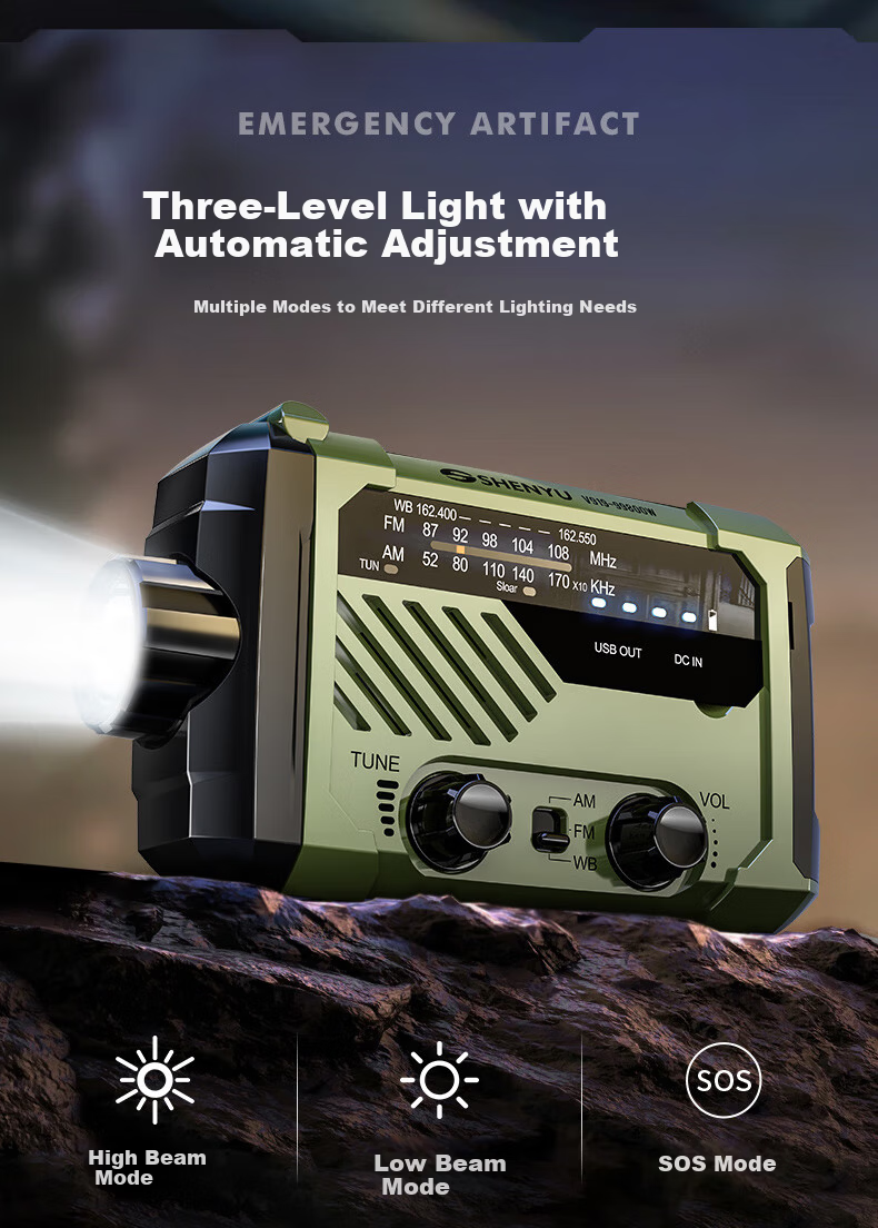 SHENYU Hand-Crank Dynamo Flashlight Radio Solar Multifunctional Emergency Charging Disaster Earthquake Lighting Equipment 7