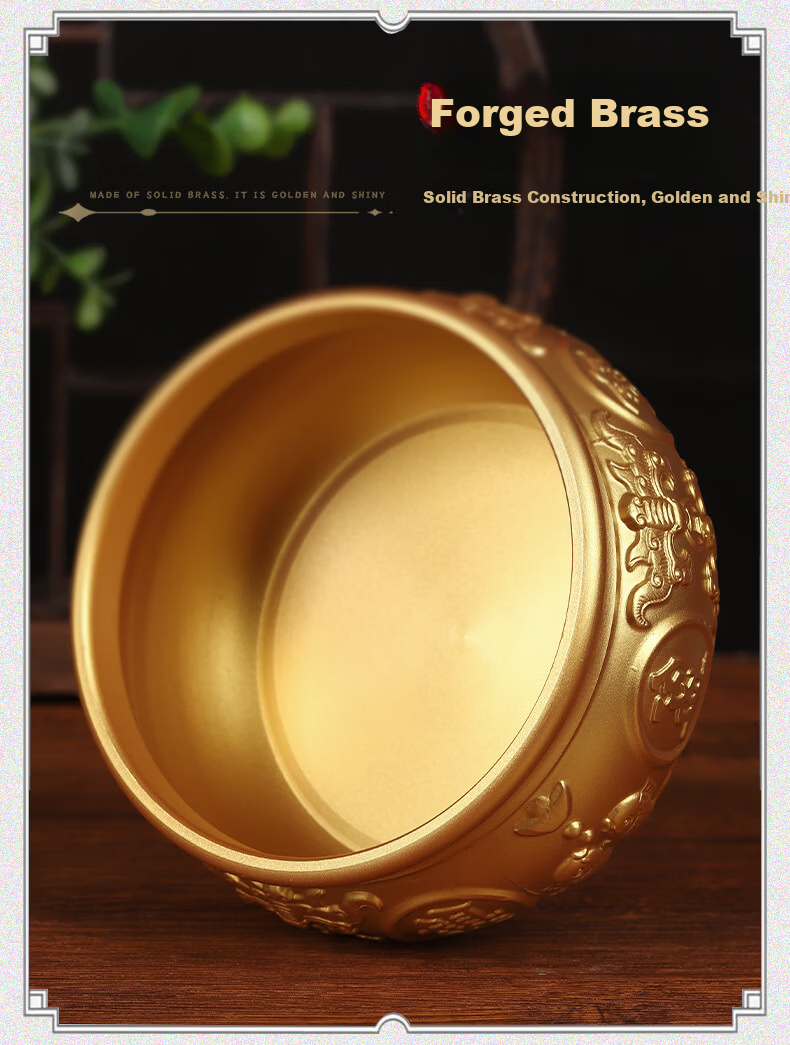 Original Craftsman Brass Wealth Bowl Ornament Fortune Attracting Decor for Living Room Office Home Placement 6