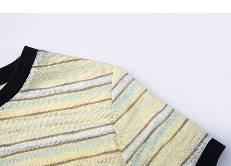Demana American Casual Summer Retro Color-Block Embroidered Letter Striped Slim Fit T-Shirt for Women 17