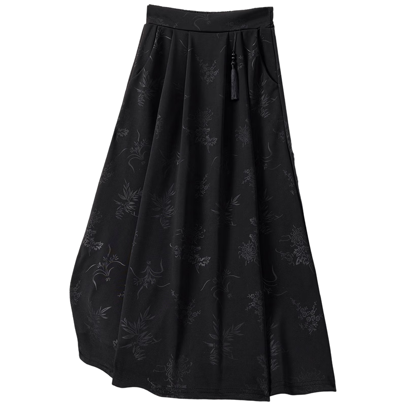 Cypress Jacquard High-Waist A-Line Mid-Length Skirt with Pockets for Women 2026 Summer New Chinese Style