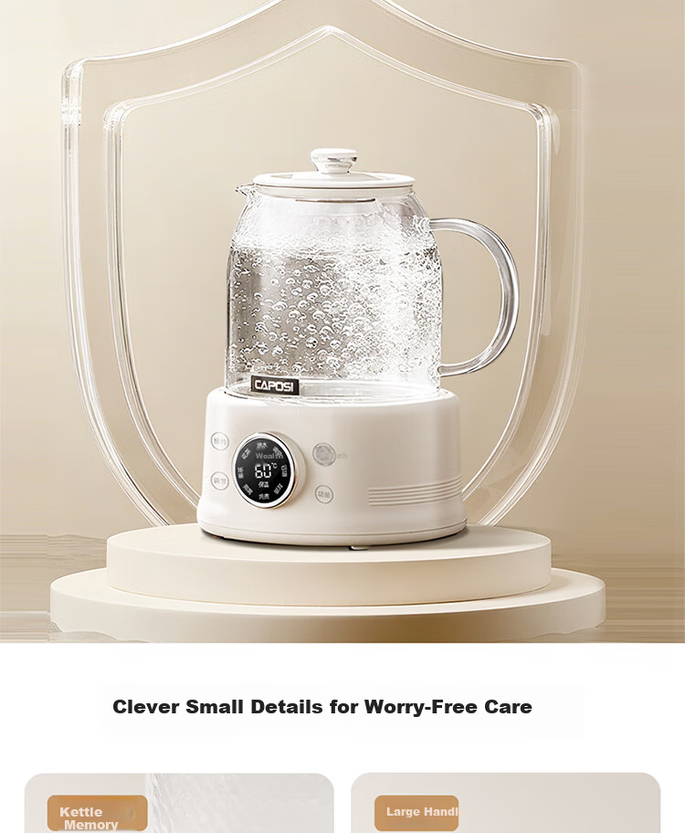 CAPOSI German Full Glass Health Pot Fully Automatic Constant Temperature Kettle Office Multifunctional Flower Tea Kettle Tea Cooker Stewing Integrated Auto Power-Off Electric Kettle New Model [Stewing 27
