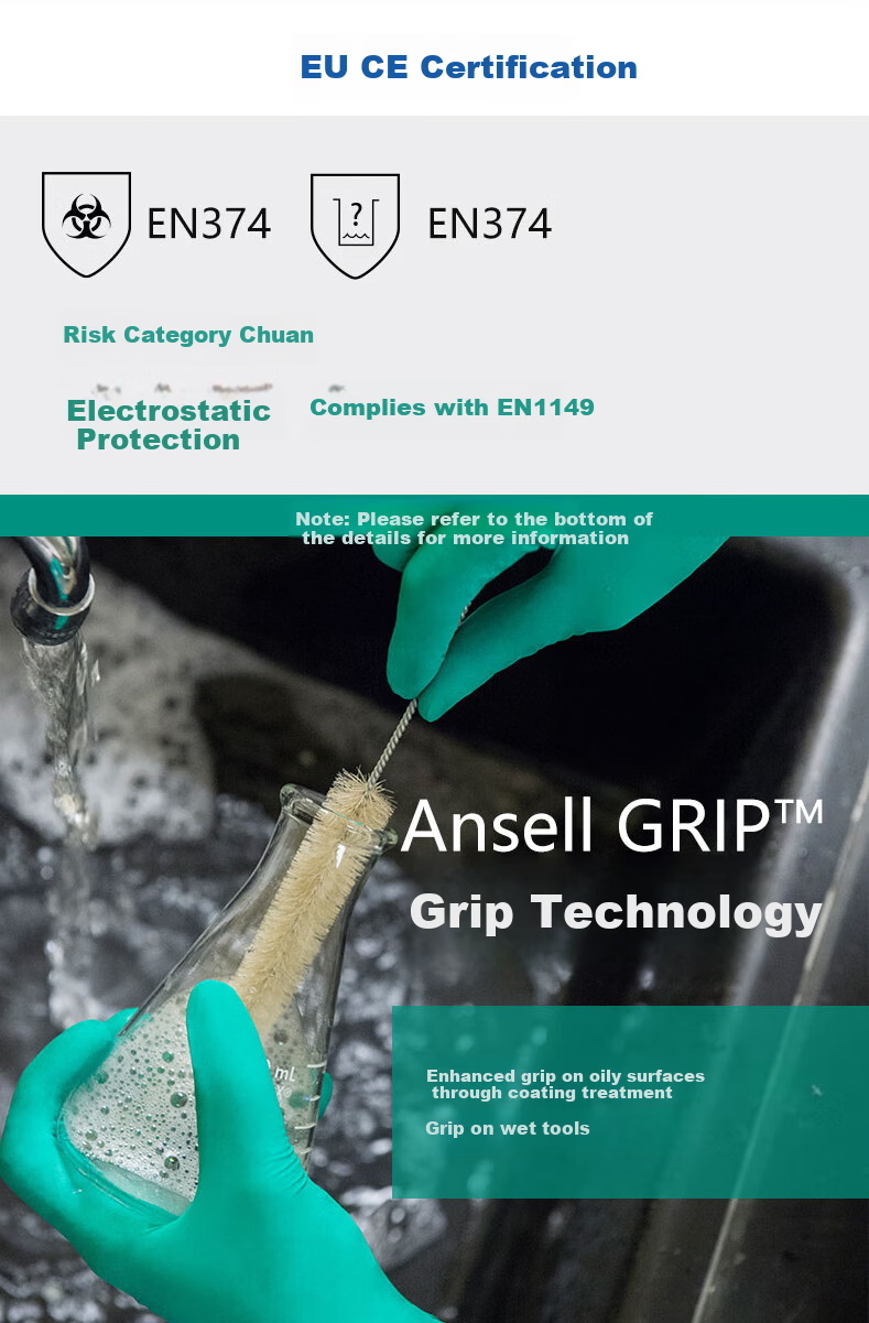 Ansell Disposable Nitrile Rubber Gloves Chemical Resistant Oil Resistant Acid and Alkali Resistant Laboratory Thickened Non-slip Wear-resistant Gloves 92-600 (100 pcs/box) S 2