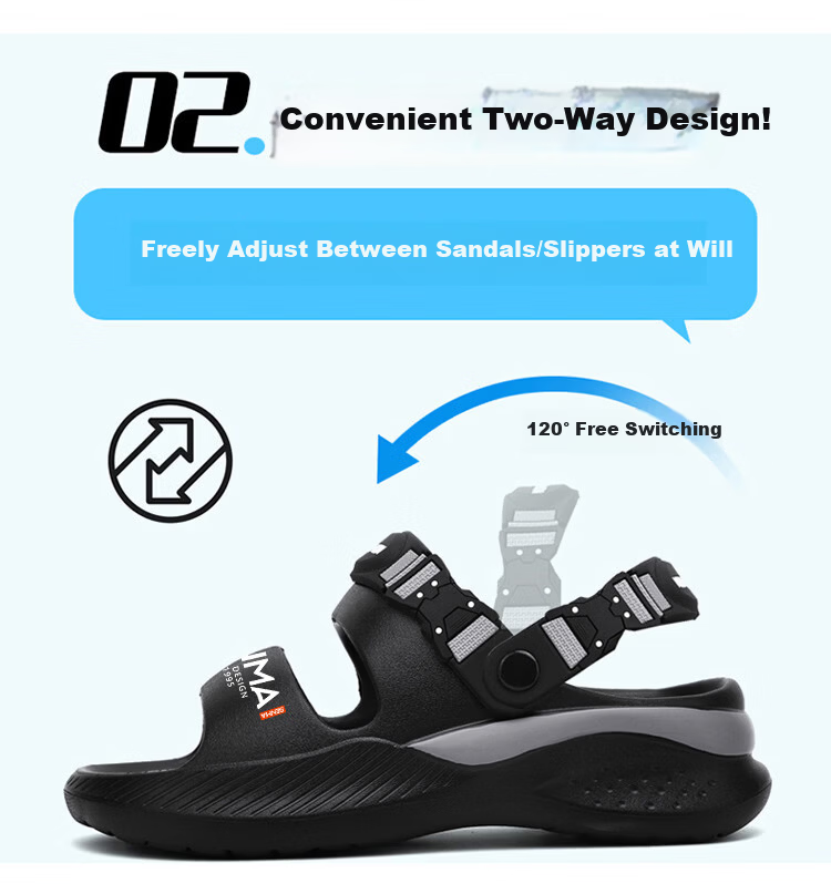 Senma Men's Summer Slippers Soft Sole Outdoor Sports Non-Slip Sandals Dual-Use Black Gray Size 40-41 2