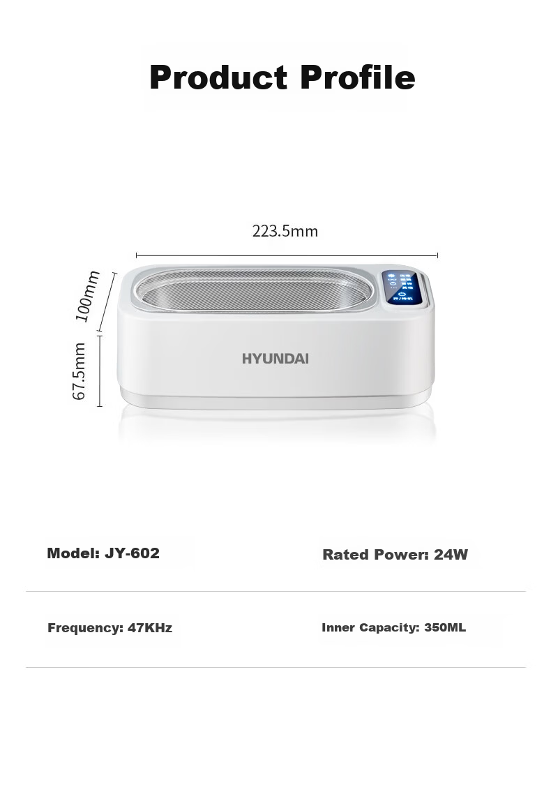 HYUNDAI Ultrasonic Cleaner Glasses Cleaner Fully Automatic Portable Home Use High-Frequency Cleaning Machine for Glasses Braces Watches Jewelry Large Capacity Low Noise Gift 23