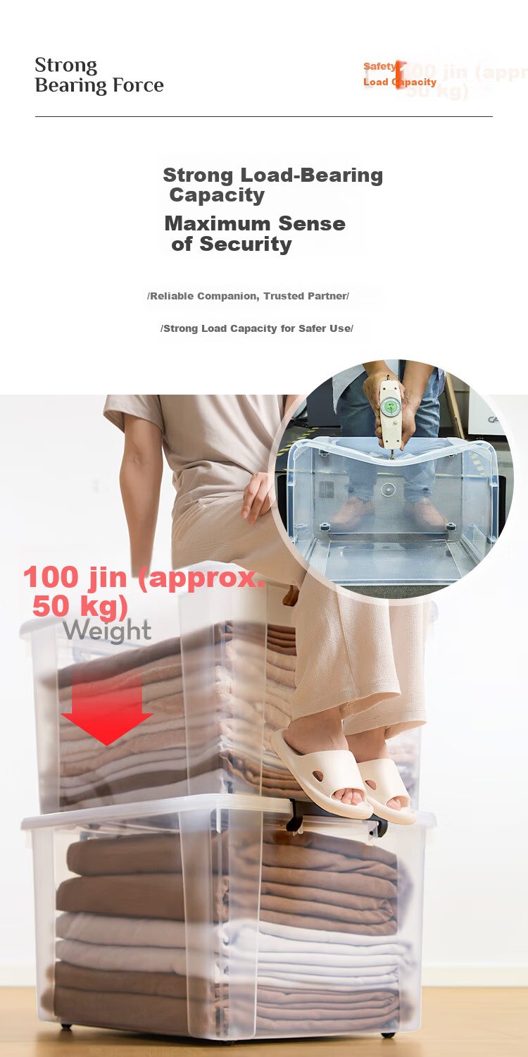 Xitianlong Plastic Transparent Storage Box, Thickened Clothes And Toys Organizer, Large Size 110 Liters, Set of 2 with Wheels 8