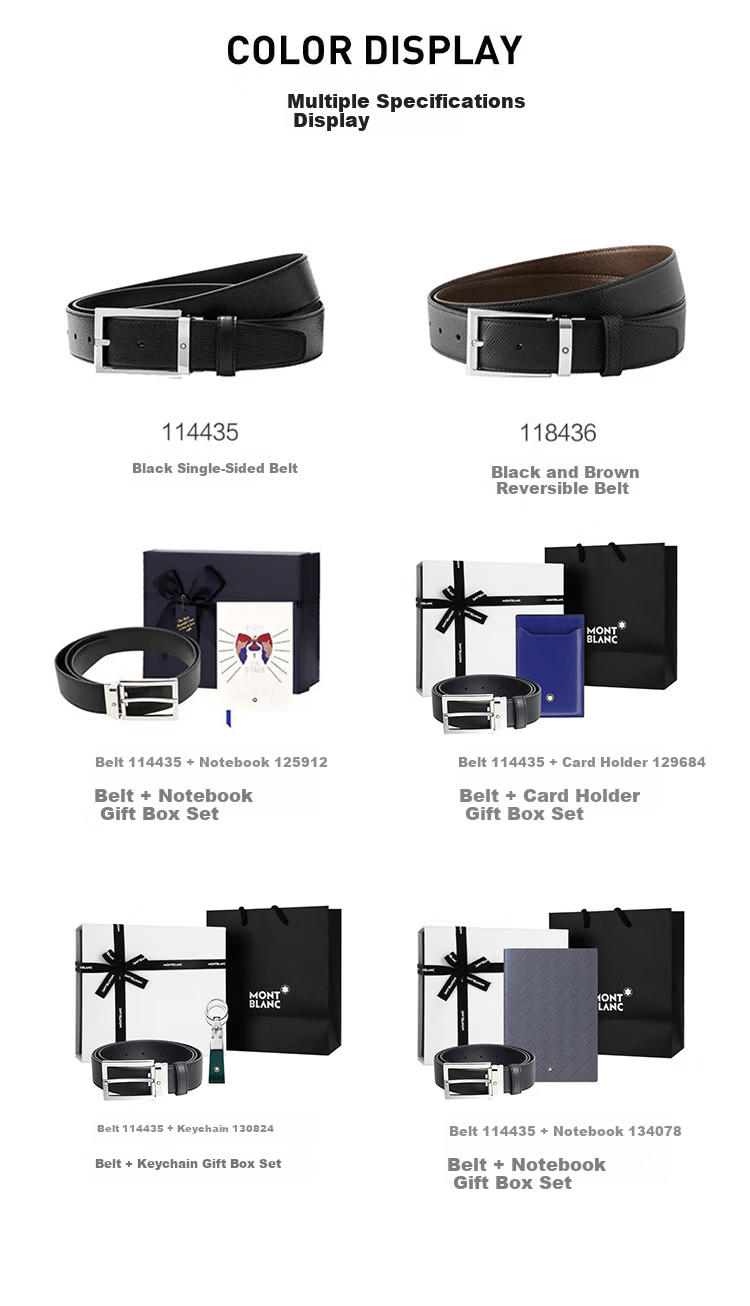 MONTBLANC Black Single-Sided Pin Buckle Leather Belt 3.5cm 114435 Gift 4