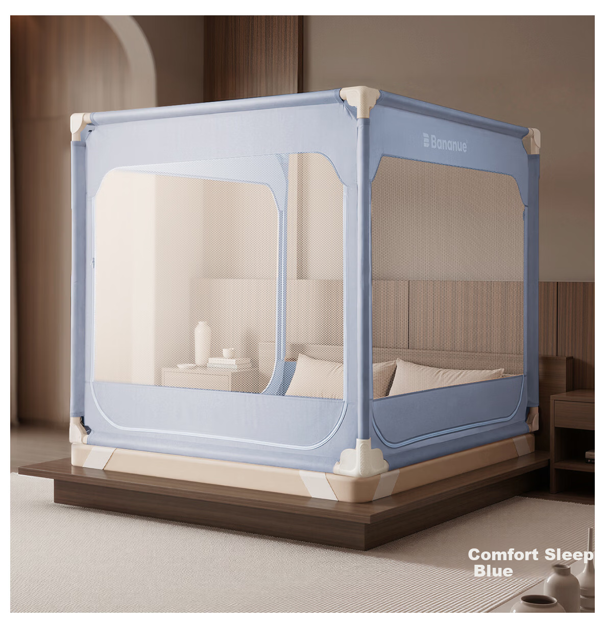 Banxianyue Steady Cabin Max2 Baby Anti-Fall Mosquito Net Bed Rail 1.5x2m Home Beige Flat Tube Frame 25
