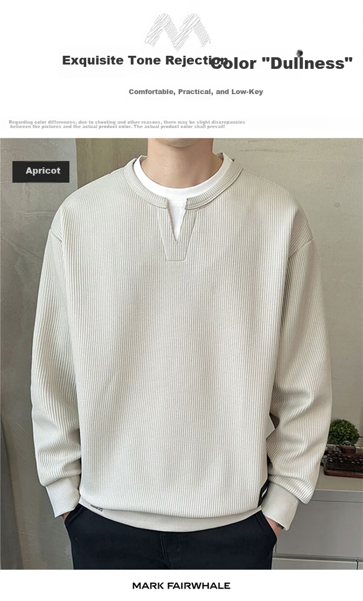MARK FAIRWHALE Men's Sweatshirt Spring and Autumn Trendy Casual Two-in-One Long Sleeve T-Shirt Jacket Apricot M 3