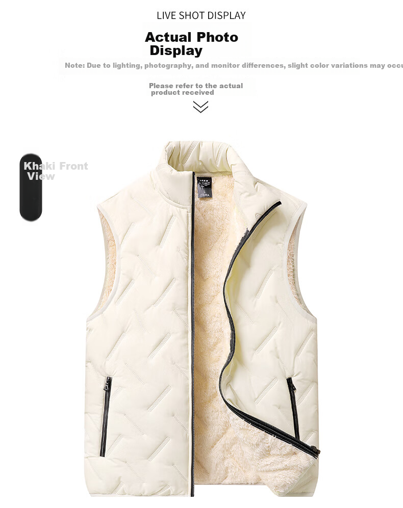 Miiow Men's Cotton Vest Autumn Winter Sleeveless Lamb Wool Thickened Warm Cold-Proof Stand Collar Jacket Black XL 9