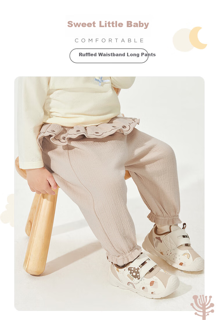 Balabala Kids Baby Girls Ruffle Trim Waistband Sweet Stylish Trendy Long Pants 1