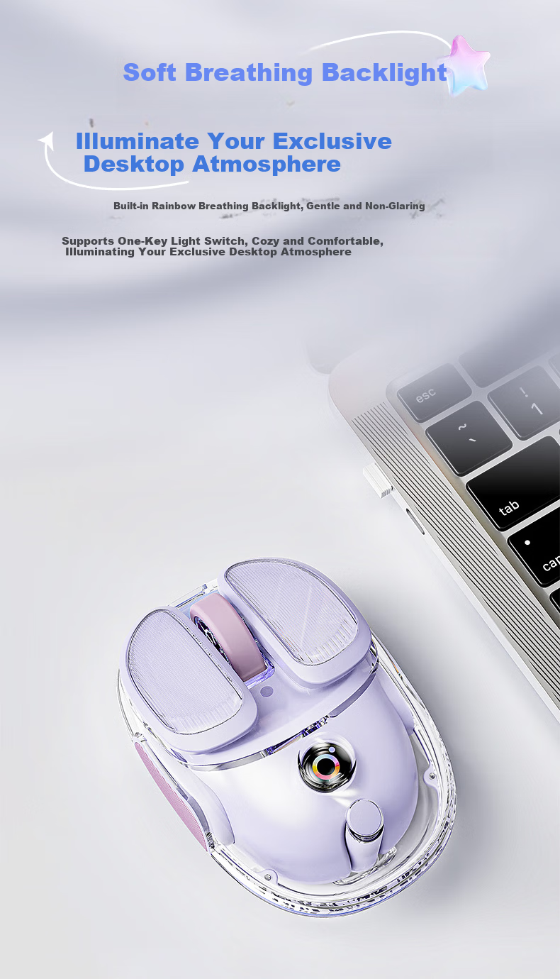 EWEADN Q9 Mini Potato Wireless Bluetooth Dual-Mode Transparent Gaming Mouse Rechargeable Lightweight RGB Lighting for PC Laptop Pink Foundation 9