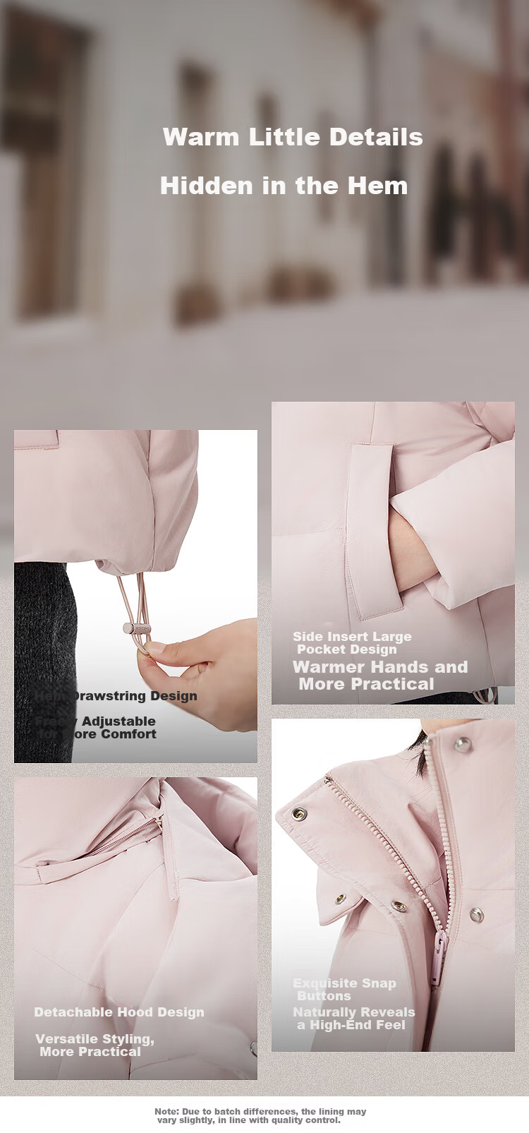 BOSIDENG Women's Off-Season 90% Down Thickened Detachable Hood Loose Short Warm Jacket Mall Style 5
