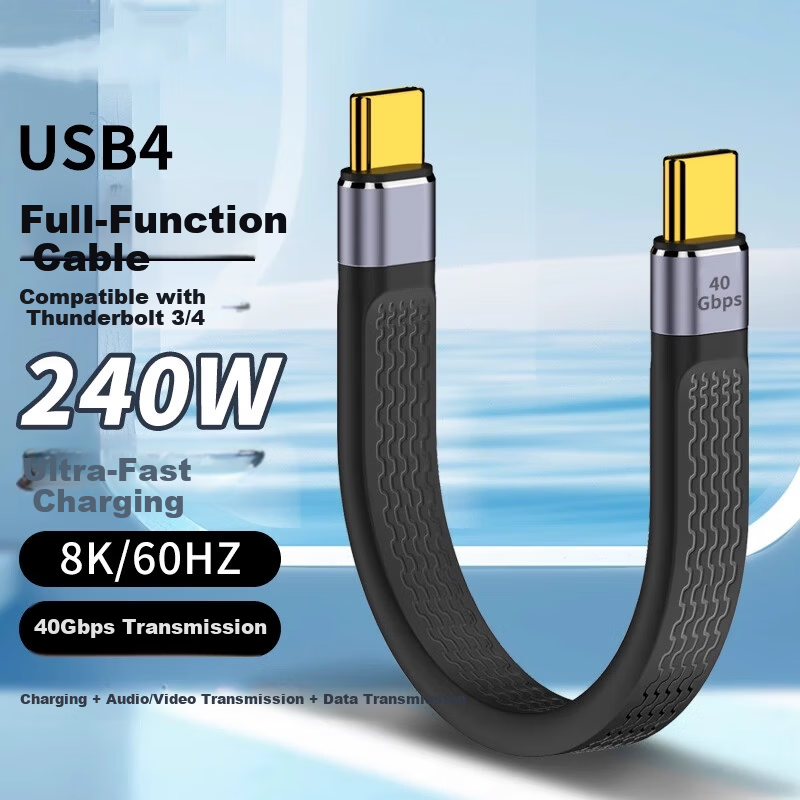 Smorss Type-C Full-Function Data Cable CTOC Compatible Thunderbolt 4 Dual-Head Short Cable 240W Fast Charging 40Gbps High-Speed Transmission PD3.1 for Phone Computer External Hard Drive Black