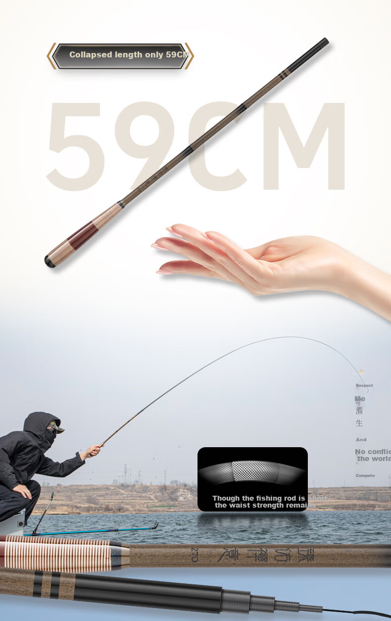 Grased Fishing Rod, Carbon Fiber Fishing Pole, Handheld Rod, Leisure Wild Fishing, Small Platform Fishing Pole, Crucian Carp Short Section Stream Rod, Zen Style, 3.6 Meters 9