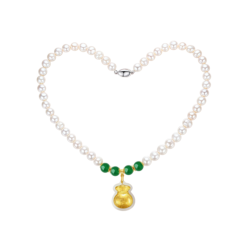 Zhoudajin CHOW TAI KING Freshwater Pearl Necklace for Women And Mothers, Gold-Inlaid Guanyin Pendant, Peace And Christmas Gift for Mothers And Elders