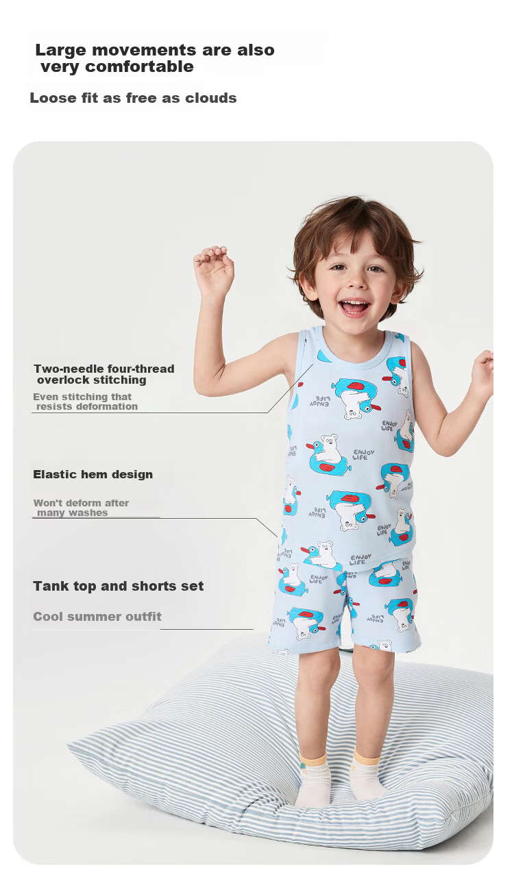 Balabala Baby Vest Set Summer Air-Conditioned Clothing Children's Pajamas Toddler Boys Homewear Comfortable Sleeveless 5