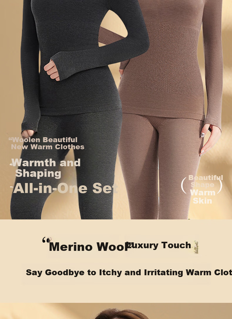 Tingmei Women's Thermal Wool Heating Seamless Slim Fit Autumn Winter Body Shaping Set Black L 2