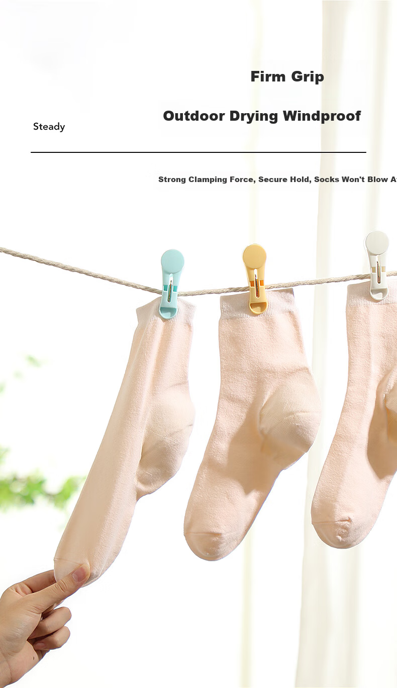 LYNN Plastic Clothes Pegs, 24-Pack Windproof Laundry Clips for Socks, Sheets, and Underwear 4