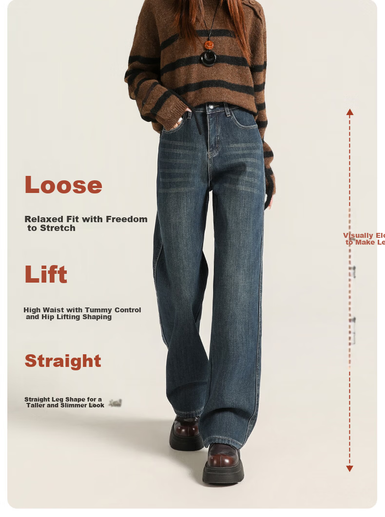 Langsha Women's Straight Leg Jeans 2026 Spring Autumn Loose High Waist Slim Wide Leg Trousers 15