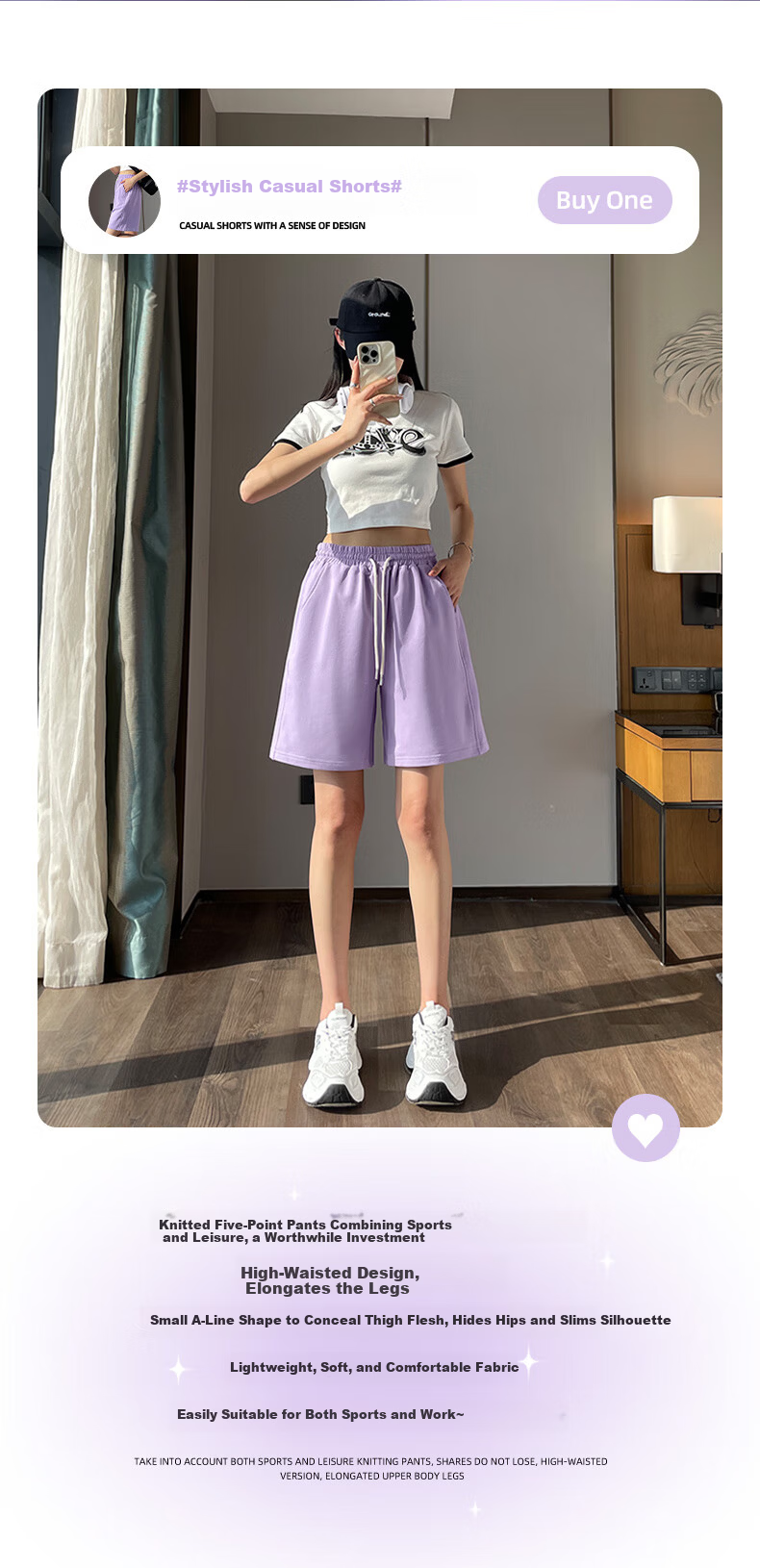 Warrior Women's Sports Shorts Summer 2026 New High-Waist Plus Size A-Line Loose Casual Mid-Length Pants 3