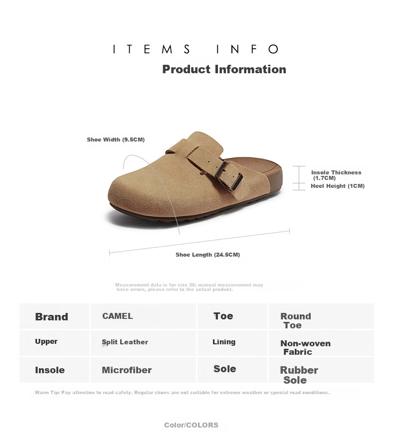 CAMEL Women's Birkenstock Style Genuine Leather Casual Low Heel Slip-On Shoes L25S700038 Camel Size 37 18