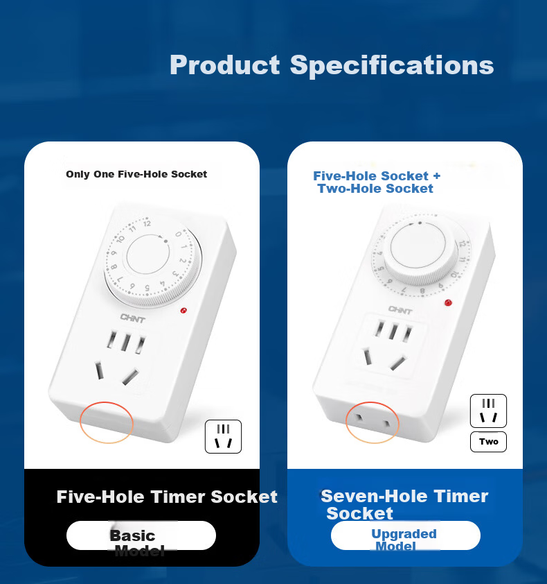 CHINT NEA6-61110 Timer Socket/Timer Switch Timer Power Strip New National Standard Electric Vehicle Overcharge Protection Power-saving Socket Seven-hole 12-hour Mechanical Timer 2