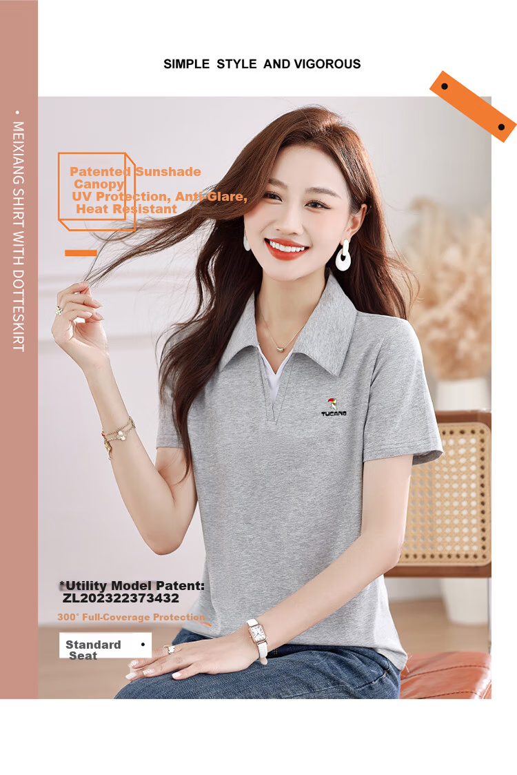 TUCANO Women's Short Sleeve T-Shirt Summer New V-Neck Polo Shirt Pure Cotton Slim Fit Sports Casual Top Purple Red M 1