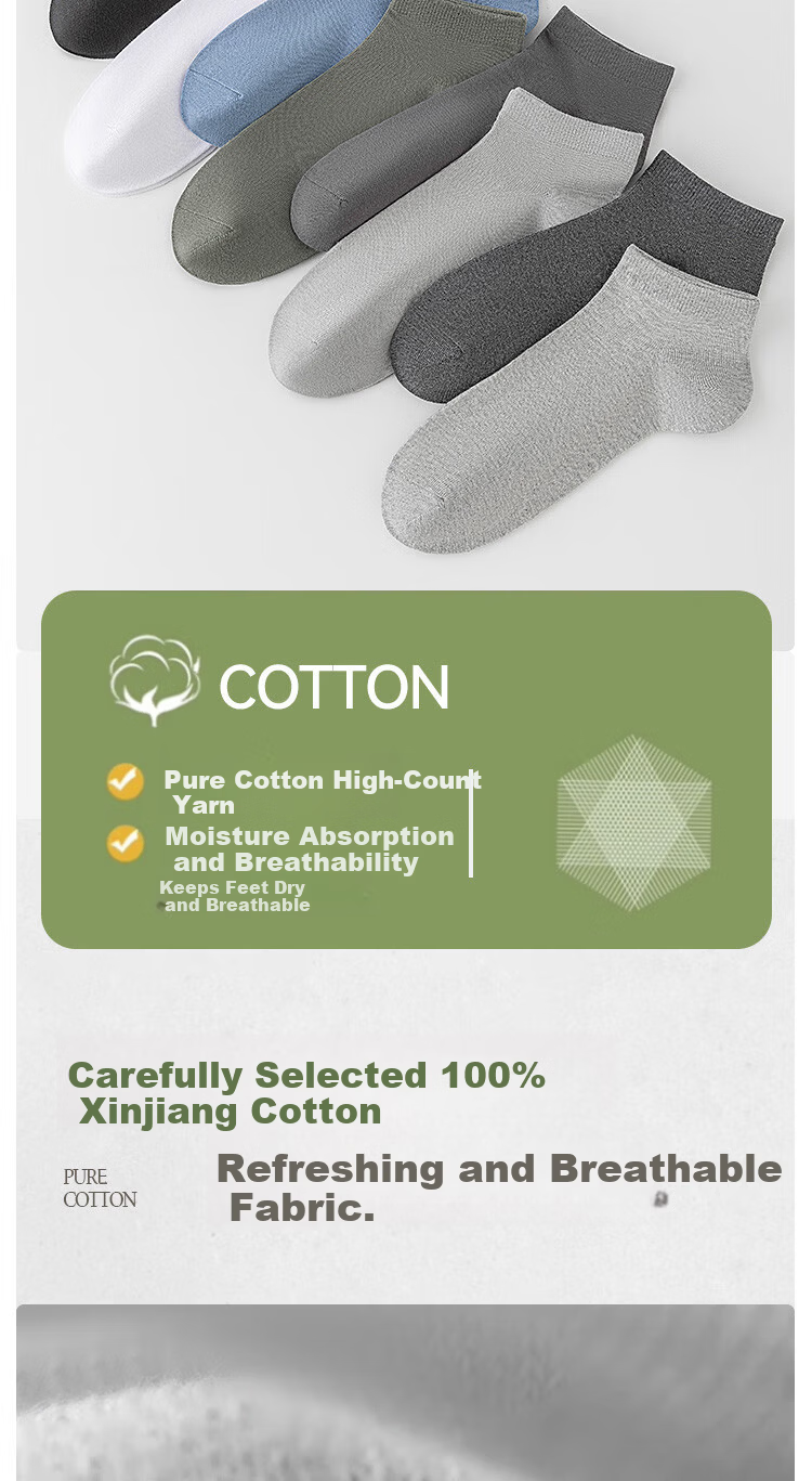 Yiershuang 100% Cotton Men's Summer Mesh Thin Short Socks Antibacterial Deodorant Breathable Sweat-Absorbing Boat Socks 3