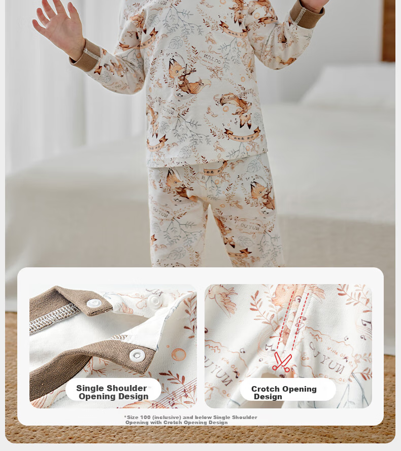 OUYUN Baby Kids Pajamas Boys Girls Spring Autumn Homewear Warm Thermal Underwear Set Moonlight Riddle 150 17