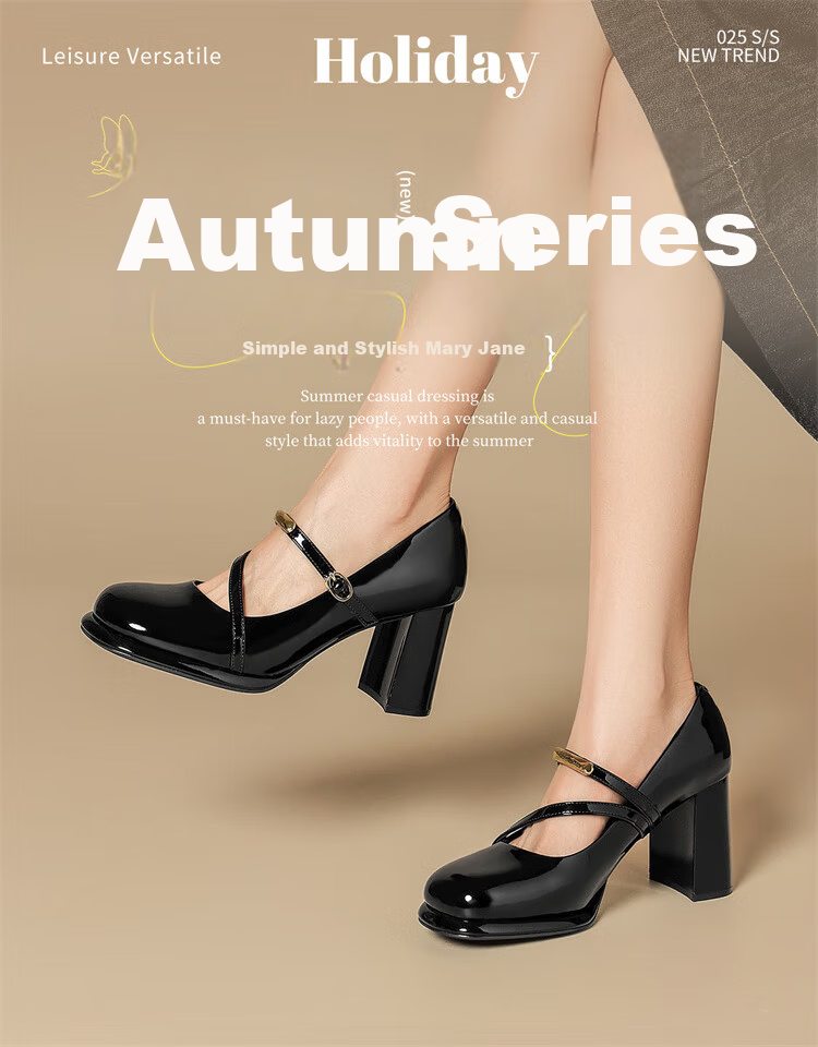 Daphne Women's Chunky Heel Mary Jane Shoes Autumn Patent Leather High Heels Low-Cut Single Shoes 4025404014 Black Size 36 1