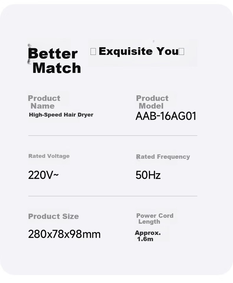 AUX High-Speed Hair Dryer Home Hair Care Negative Ion Quiet Electric Hair Dryer for Men and Women Damage-Free Powerful Fast Drying Hair Blower G01 25
