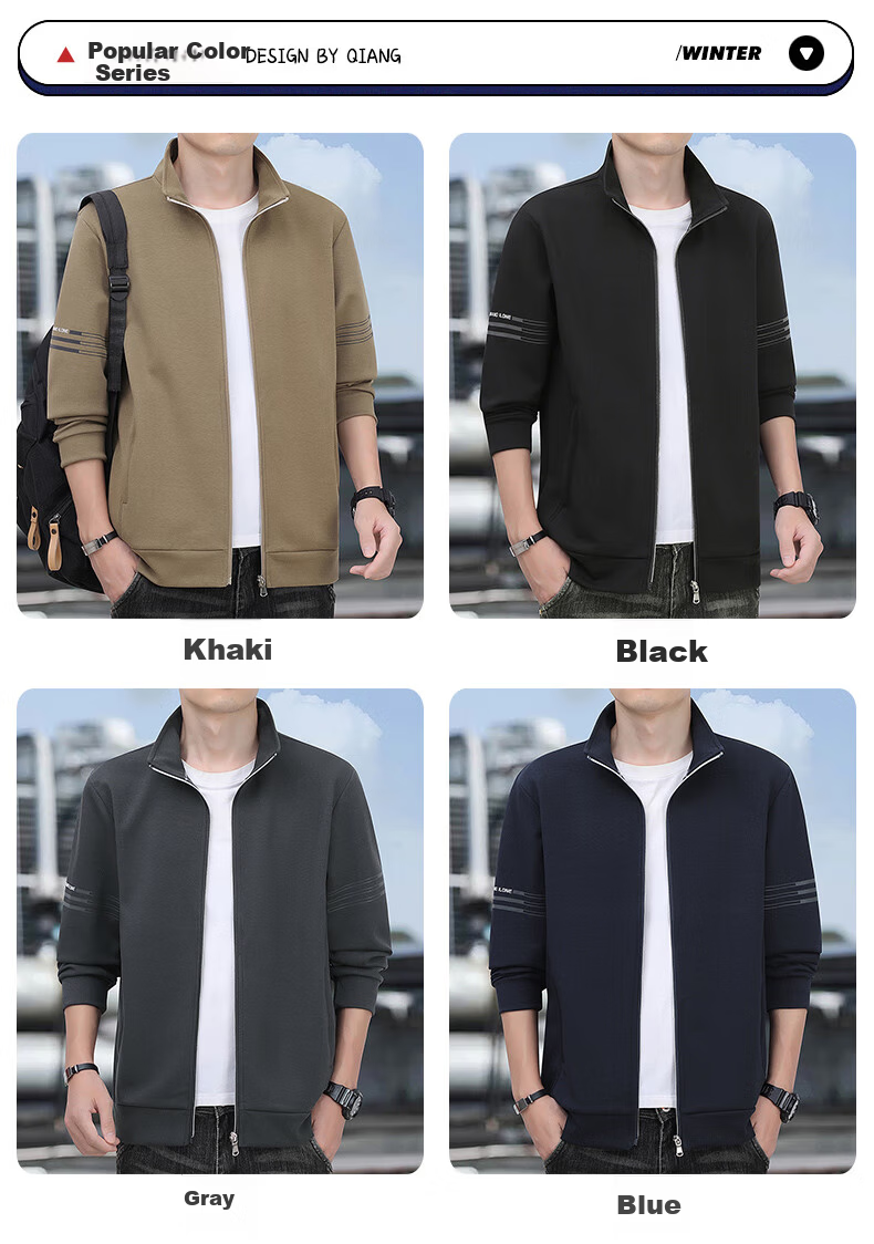 Romon Men's Spring Business Casual Versatile Zip-up Cardigan Executive Jacket Stand Collar Top Coat SL95 Black 2XL 8