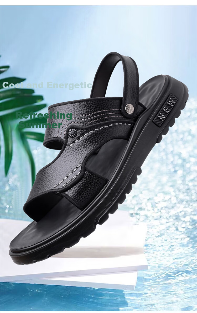 Woodpecker Men's Sandals 2026 New Genuine Leather Thick Sole Beach Shoes Summer Outdoor Non-Slip Wear-Resistant Dual-Purpose Slippers Driving 2