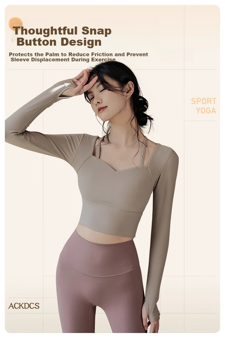 ACKDCS Women's Yoga Top Spring Summer Waist-Slimming Sports Tennis Cycling Pilates Long Sleeve Fitness Shirt with Chest Pad 6