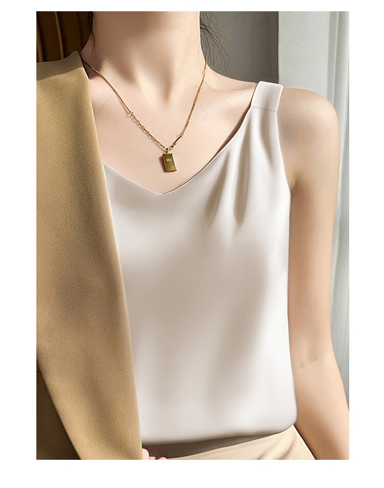 Tingmei Ice Silk Camisole Women's Suit Inner Wear Outer Wear Thin Backless Loose Summer White Top 11