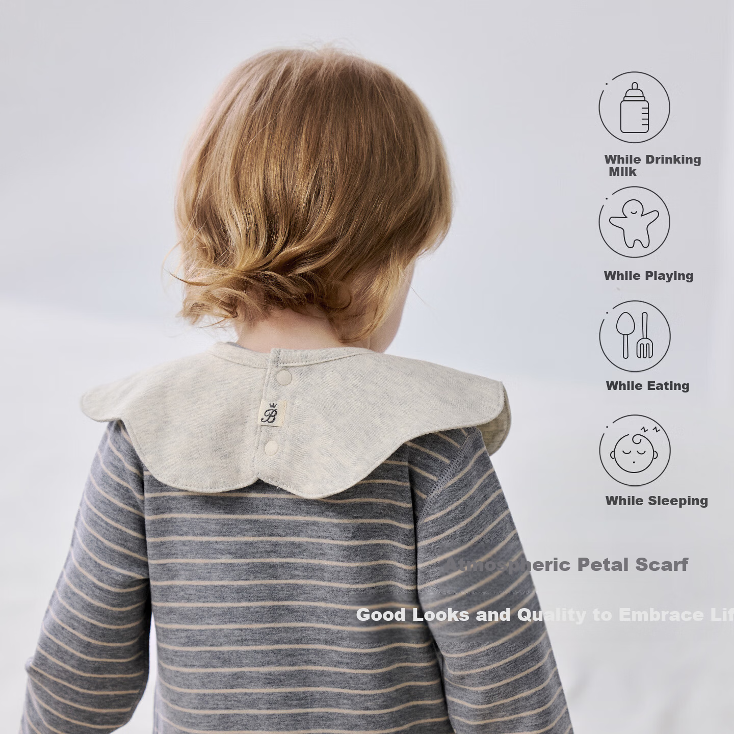 Babylove Baby Petal Bib Pure Cotton Class A Saliva Towel Newborn Anti-Spit-Up Solid Color Feeding Bib