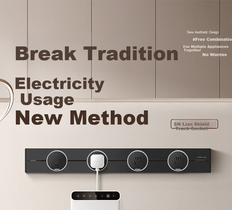Shidun Surface-Mounted Track Socket, Movable Sideboard Power Slide Rail Track Switch Socket, Ambient Light Model, 50cm + 3 Five-Hole Sockets, Cream White 2
