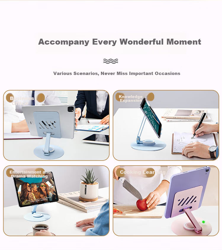 BZBC Flat Stand iPad Desktop Phone Holder 360° Multifunctional Rotatable Foldable Lazy Support Bracket for Gaming Online Classes Drawing Live Streaming Video Universal Phone Light Blue 9