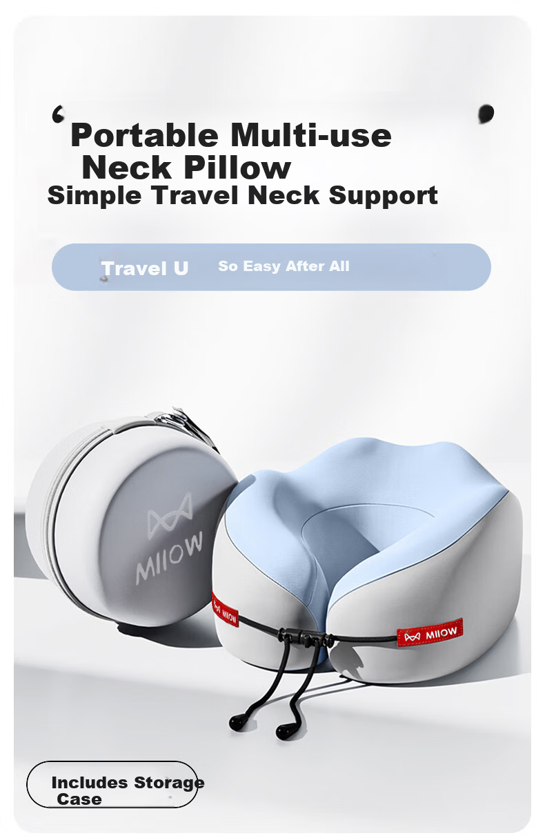 MiiOW Memory Foam U-Shaped Travel Neck Pillow Portable U-Shaped Cervical Support Pillow for Airplane Sleeping 1