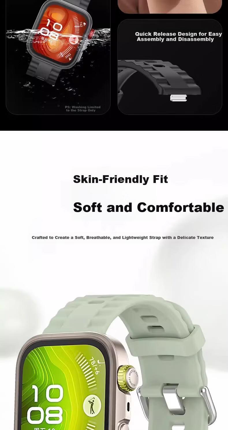 Iboann Compatible Huawei FIT4 Watch Strap WatchFit4 Pro 3D Wave Pattern Silicone Universal FIT3 Wristband Unisex Waterproof Accessory Rhythm Black 3