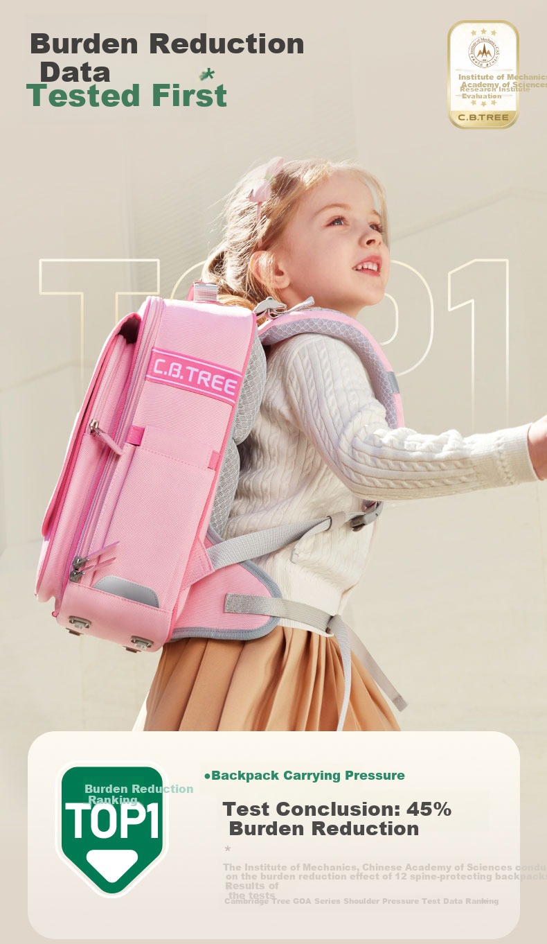 Cambridge Tree School Backpack for Primary Students Grades 1-3-6, Pressure-Relief Spine Protection, Anti-Drop Large Capacity Bag, Peach Pink, Large Size 6