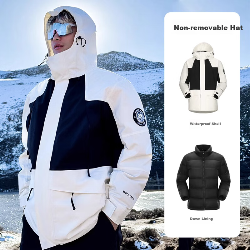Panda Camel Series 3-in-1 Down Jacket Unisex Autumn Winter Outdoor Waterproof Mountaineering Coat 8170 Black XS