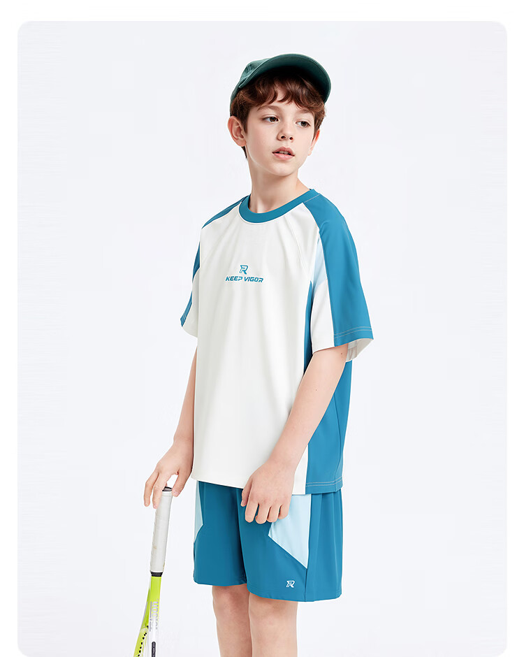 Balabala Boys Short Sleeve Set Children's Mid-to-Large Kids Two-Piece 2026 Spring Summer Quick-Dry Cooling Colorblock 54