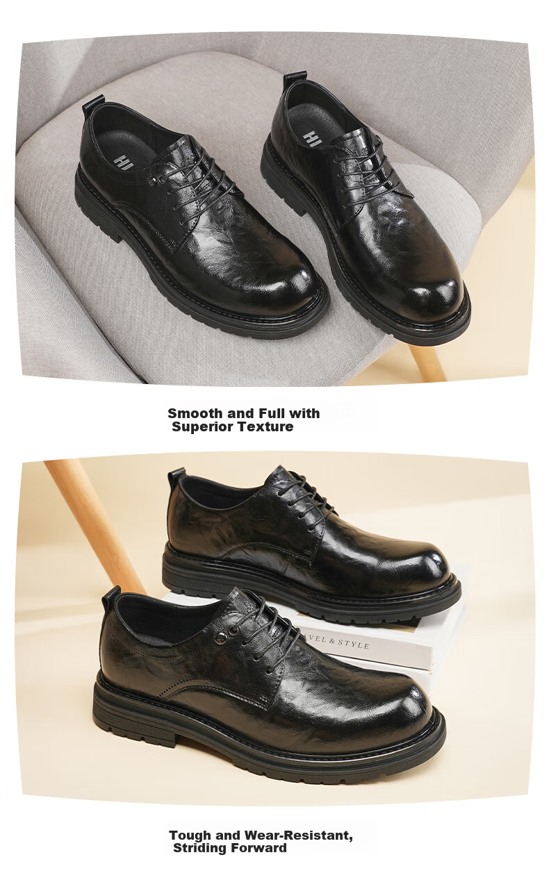 HLA Men's Business Dress Shoes Thick Sole Height Increasing Casual Derby Shoes HAAPXM3EAO217 Black Size 44 7