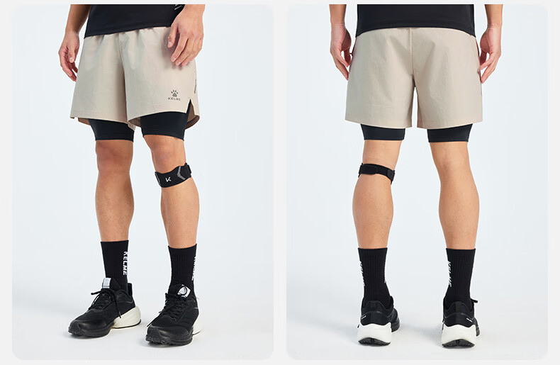 KELME Quick-Dry Men's Running Training Fitness Compression Antibacterial Two-in-One Sports Shorts Agate Black S 19