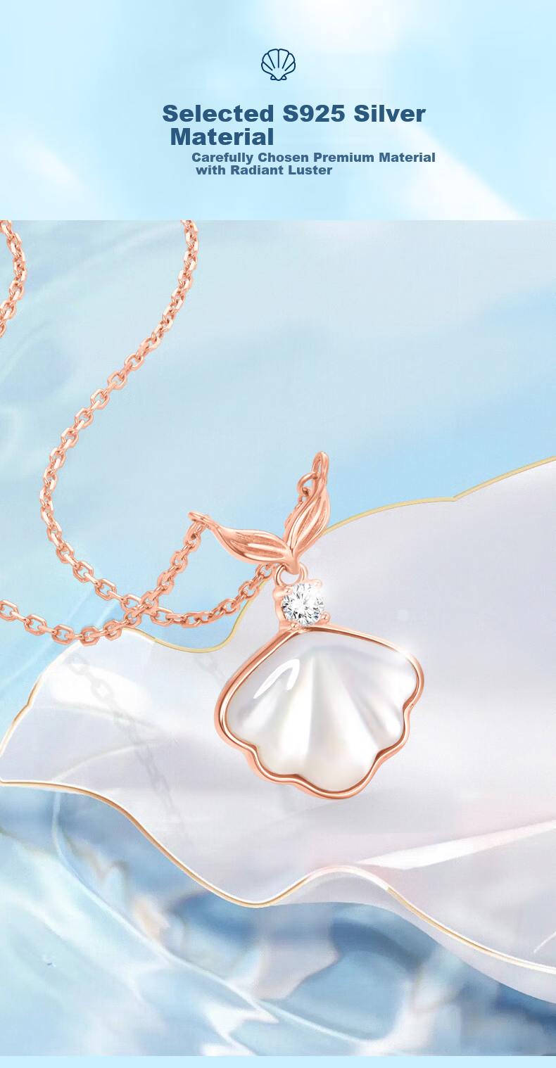Disney Mermaid Series Shell Necklace 925 Silver Clavicle Chain Luxury Niche Birthday Gift for Women 38 Goddess Festival Gift for Girlfriend 5