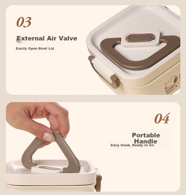 SNOOPY 316L Stainless Steel Lunch Box for Office Workers, Microwaveable, Elementary School Student Bento Box, Insulated 2-Layer Food Container 14